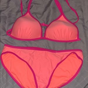 Neon pink and orange bathing suit